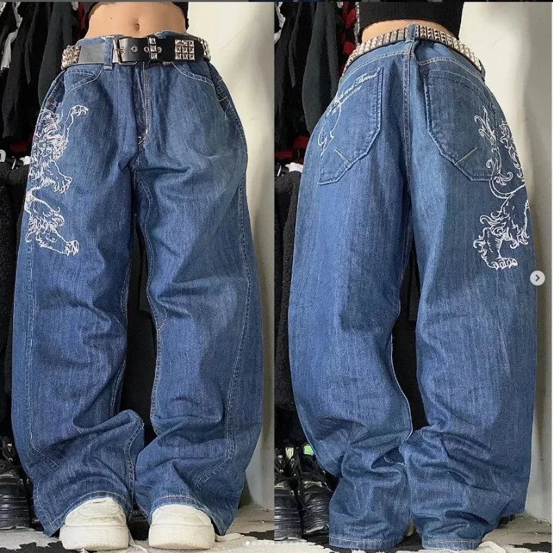 Streetwear American New Washed Light Blue Baggy Jeans