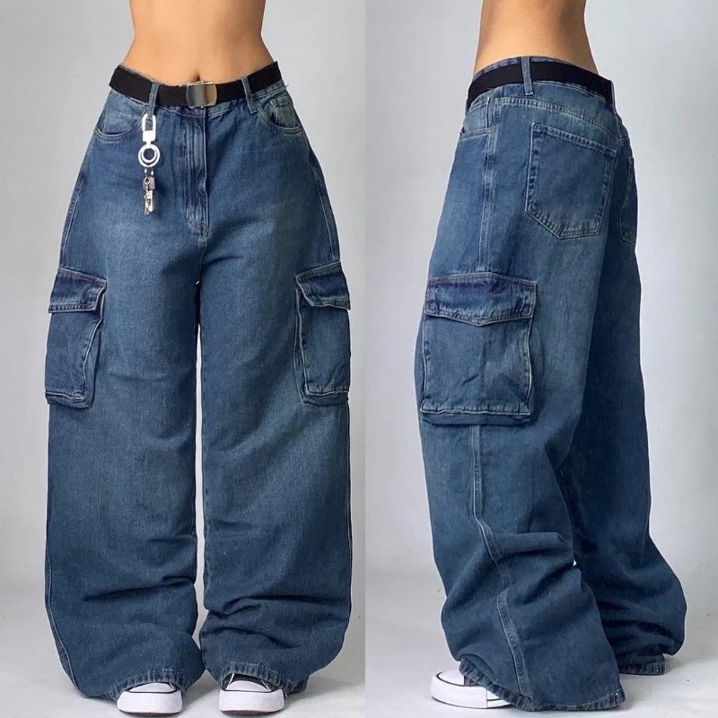 Streetwear American New Washed Light Blue Baggy Jeans